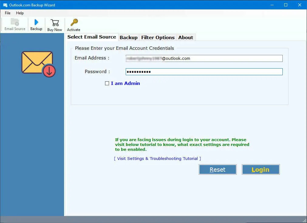 backup Hotmail Emails in Outlook process begins