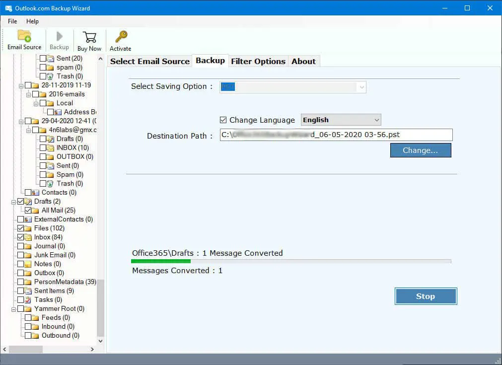 hotmail backup process completed