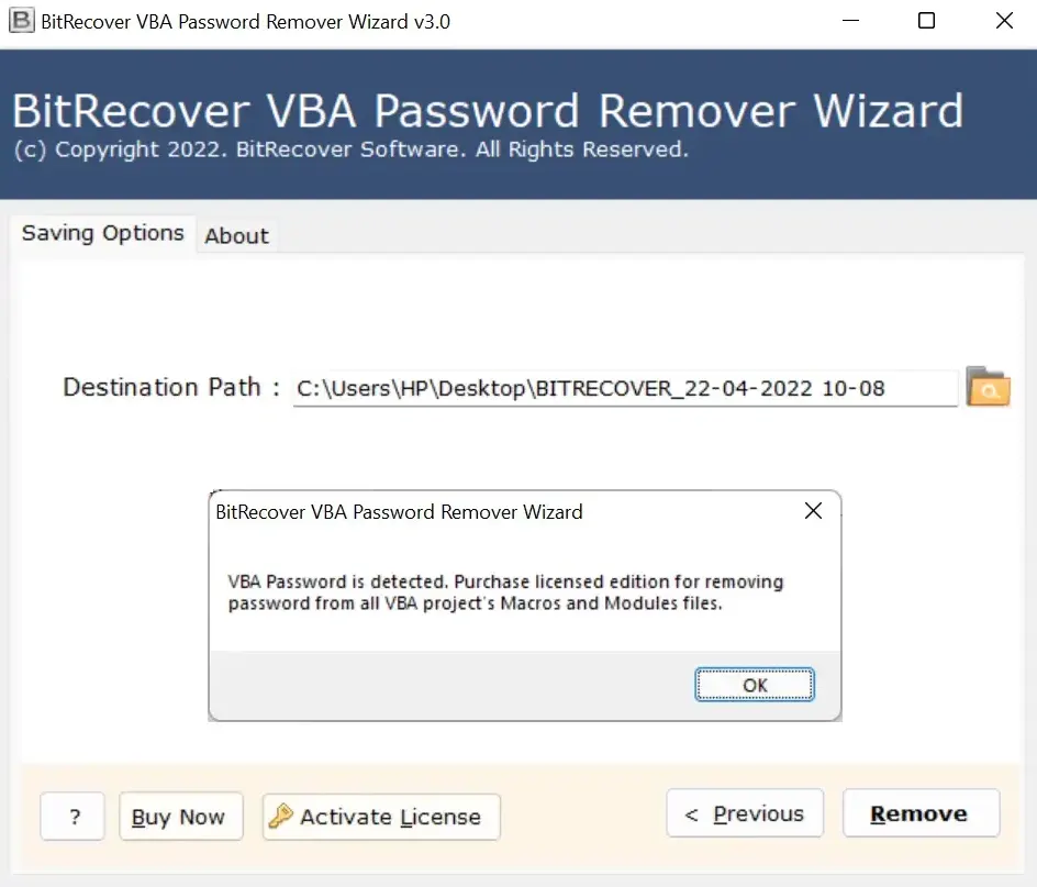 done password removing process from vba file
