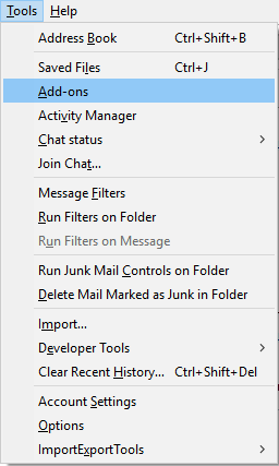 Open the Mozilla Thunderbird email service and click on the tools>add-ons1