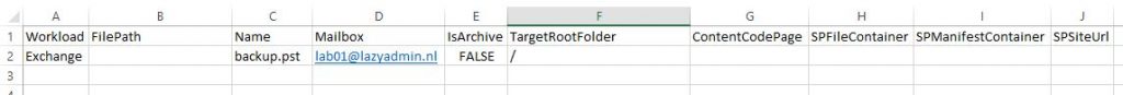 columns/parameters in the CSV file