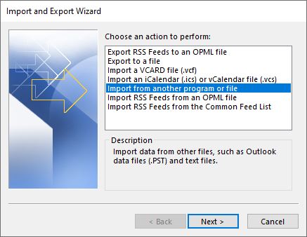 Outlook to Import PST file