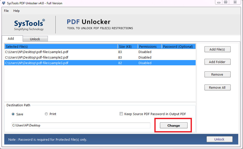 PDF unlock change