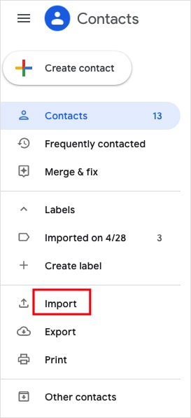 click import vcard to gmail