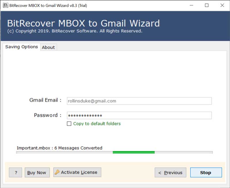 procedure to import MBOX to Gmail will start