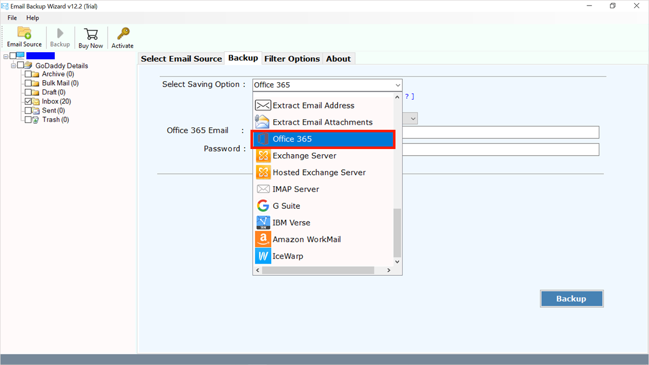 Office 365 from the drop-down