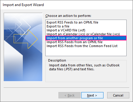 select import to convert CSV to PST