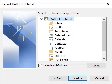 export outlook data file