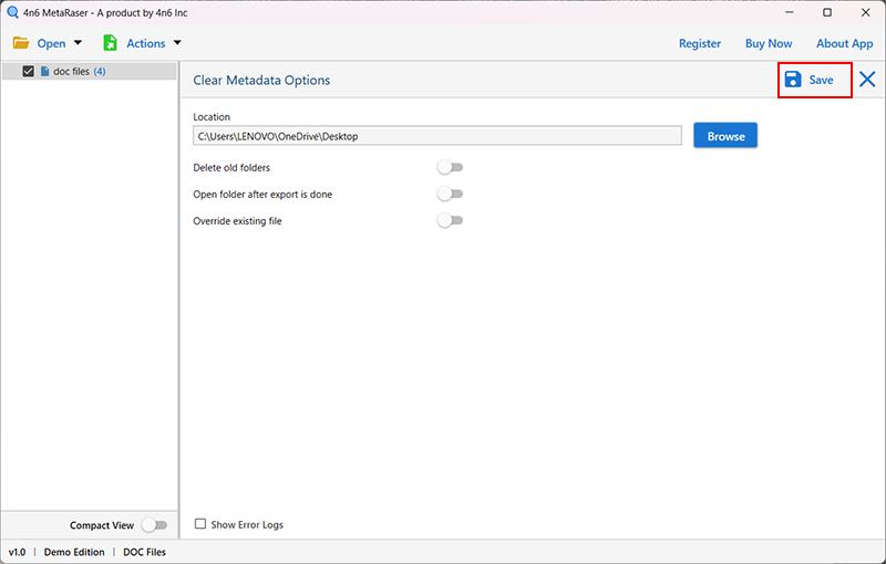 click save to remove metadata from word files